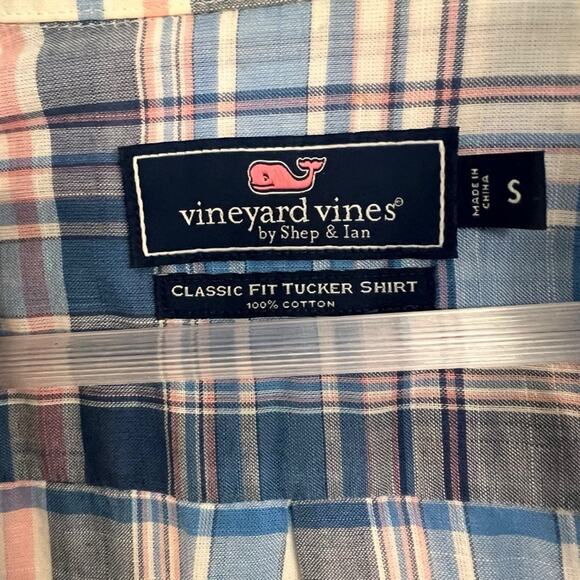 Vineyard Vines men’s small long sleeved blue white pink plaid button down shirt - Picture 3 of 7